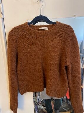 Zara Chestnut Brown Textured Crewneck Sweater